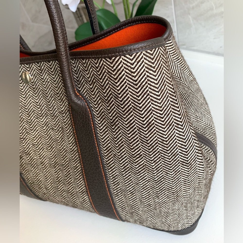 ❌SOLD❌Authentic HERMES Buffalo Leather and Chevron Wool Garden Party 36 Bag. - Picture 6 of 15